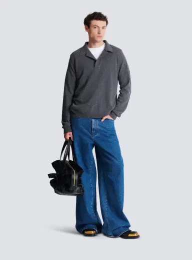 Balmain Long-sleeved polo shirt in eco-cashmere | Thumbnail 2 Balmain Long-sleeved polo shirt in eco-cashmere | Thumbnail 2