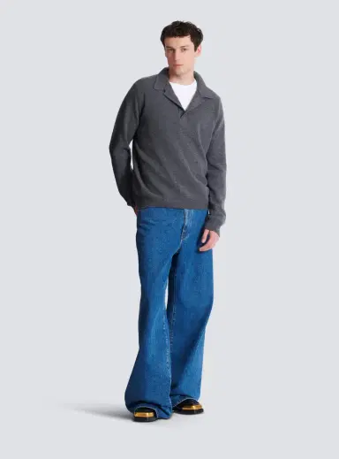 Balmain Long-sleeved polo shirt in eco-cashmere | Thumbnail 3 Balmain Long-sleeved polo shirt in eco-cashmere | Thumbnail 3