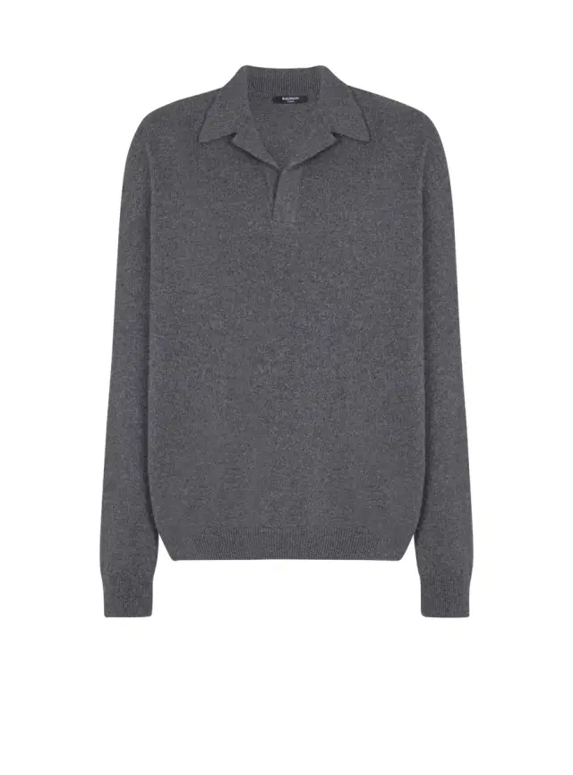 Long-sleeved polo shirt in eco-cashmere