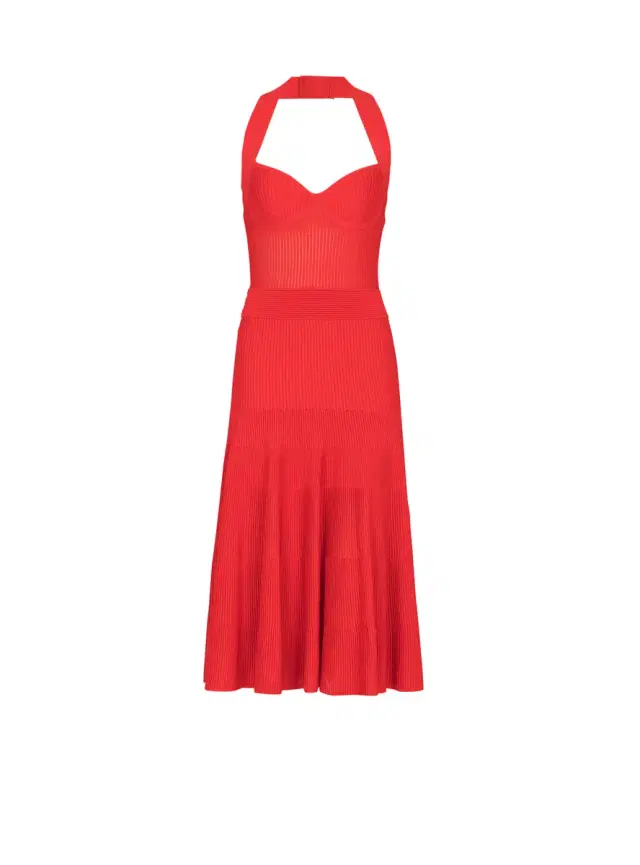 Balmain Halterneck pleated knit midi dress