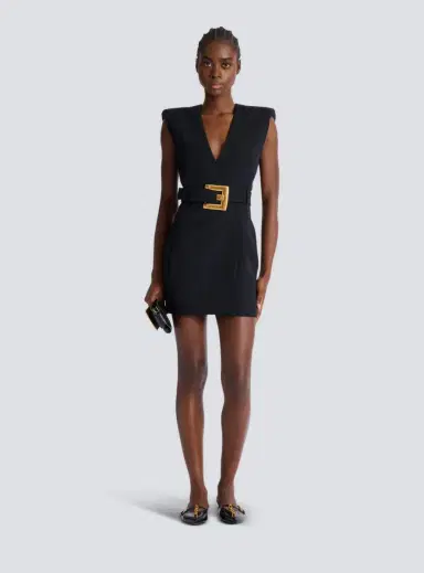 Balmain Short belted grain de poudre dress | Thumbnail 2 Balmain Short belted grain de poudre dress | Thumbnail 2