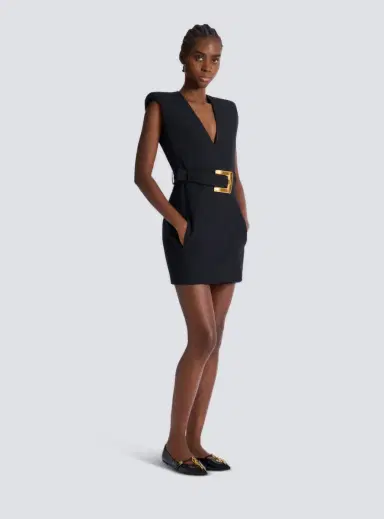 Balmain Short belted grain de poudre dress | Thumbnail 3 Balmain Short belted grain de poudre dress | Thumbnail 3