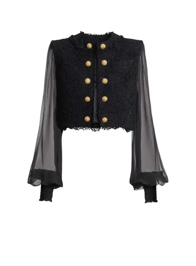 Balmain Cropped tweed and muslin jacket