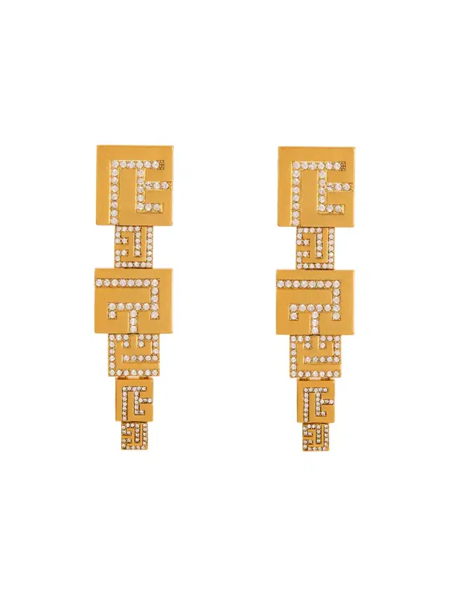 Balmain 3D PB pendant earrings with crystals