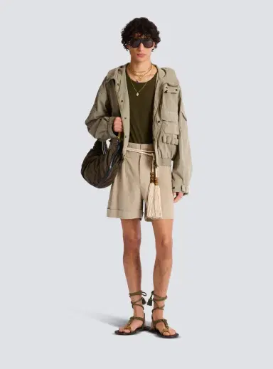 Balmain Cotton and linen Bermuda shorts with T-Bar belt | Thumbnail 2