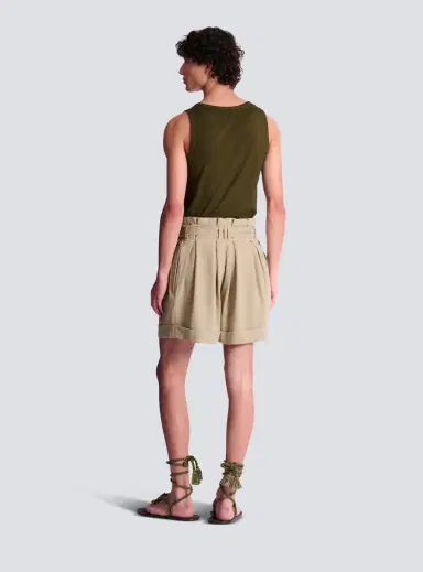 Balmain Cotton and linen Bermuda shorts with T-Bar belt | Thumbnail 4
