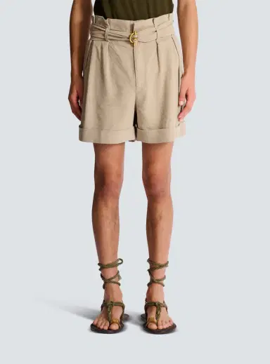 Balmain Cotton and linen Bermuda shorts with T-Bar belt | Thumbnail 7
