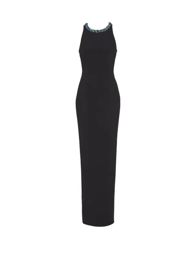 Balmain Long sleeveless dress in embroidered velvet