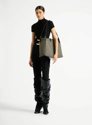 Balmain Medium Release Shopper bag in monogram jacquard and calfskin leather | Thumbnail 2