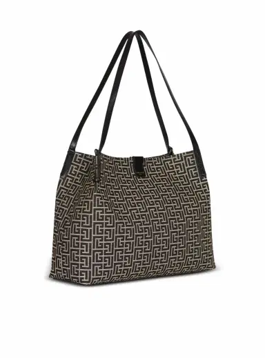 Balmain Medium Release Shopper bag in monogram jacquard and calfskin leather | Thumbnail 3