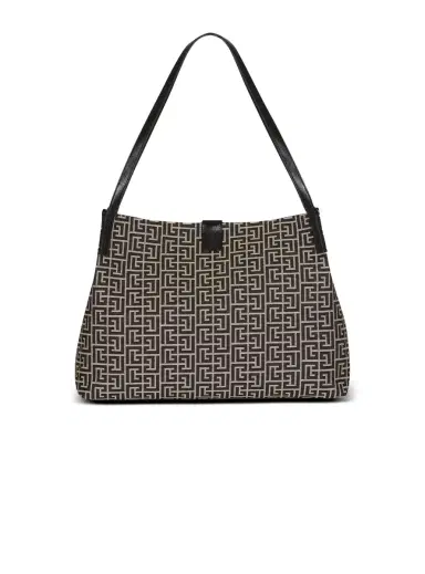 Balmain Medium Release Shopper bag in monogram jacquard and calfskin leather | Thumbnail 4