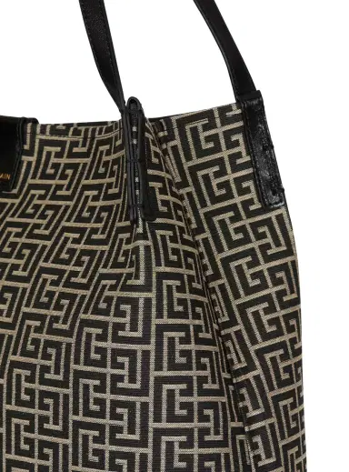 Balmain Medium Release Shopper bag in monogram jacquard and calfskin leather | Thumbnail 6