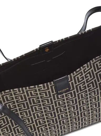 Balmain Medium Release Shopper bag in monogram jacquard and calfskin leather | Thumbnail 7