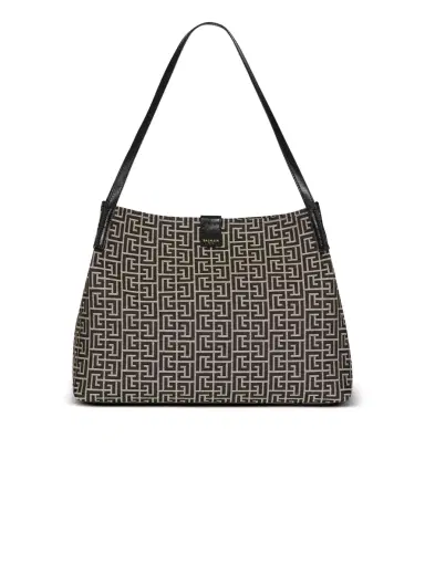 Balmain Medium Release Shopper bag in monogram jacquard and calfskin leather | Thumbnail 1