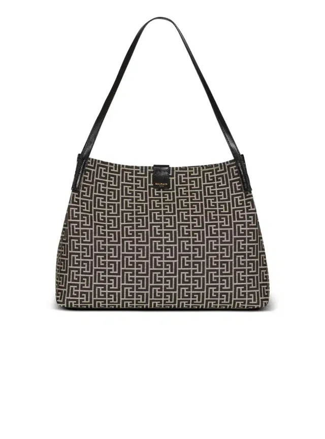Balmain Medium Release Shopper bag in monogram jacquard and calfskin leather