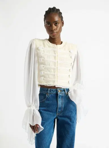 Balmain Cropped tweed and muslin jacket | Thumbnail 7 Balmain Cropped tweed and muslin jacket | Thumbnail 7