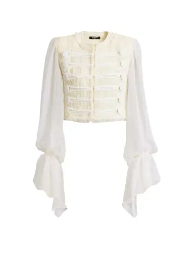Balmain Cropped tweed and muslin jacket | Thumbnail 1 Balmain Cropped tweed and muslin jacket | Thumbnail 1
