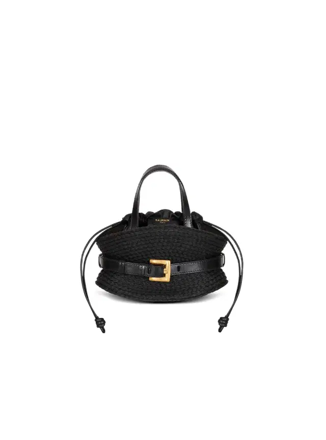 Balmain Shuffle Mini bag in calfskin and raffia