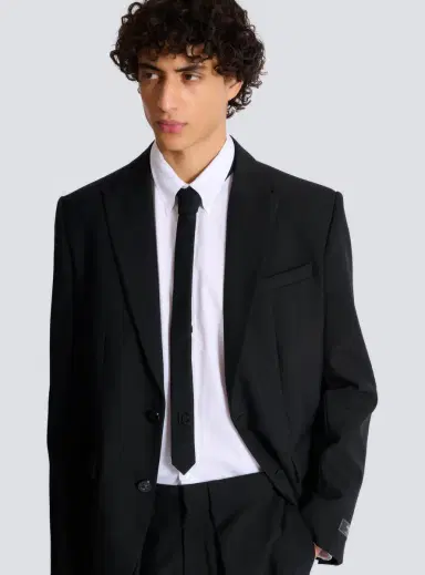 Balmain Slim wool tie with PB embroidery | Thumbnail 2