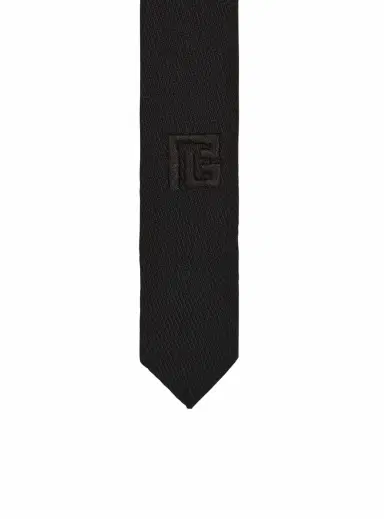 Balmain Slim wool tie with PB embroidery | Thumbnail 4