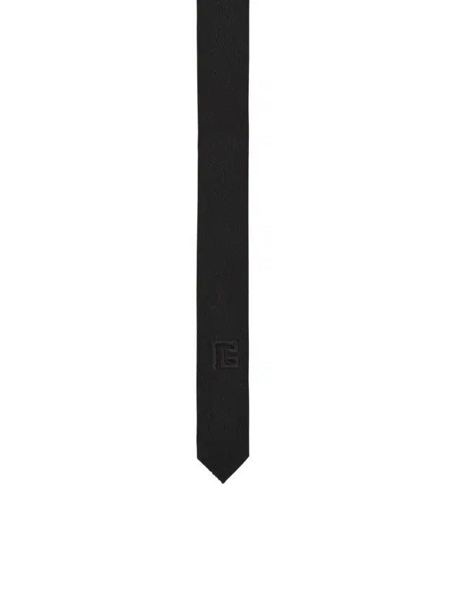 Slim wool tie with PB embroidery
