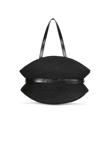 Balmain Shuffle Medium bag in calfskin leather and raffia | Thumbnail 4