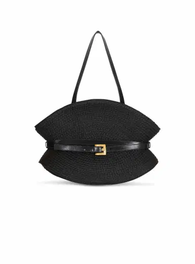 Balmain Shuffle Medium bag in calfskin leather and raffia | Thumbnail 1