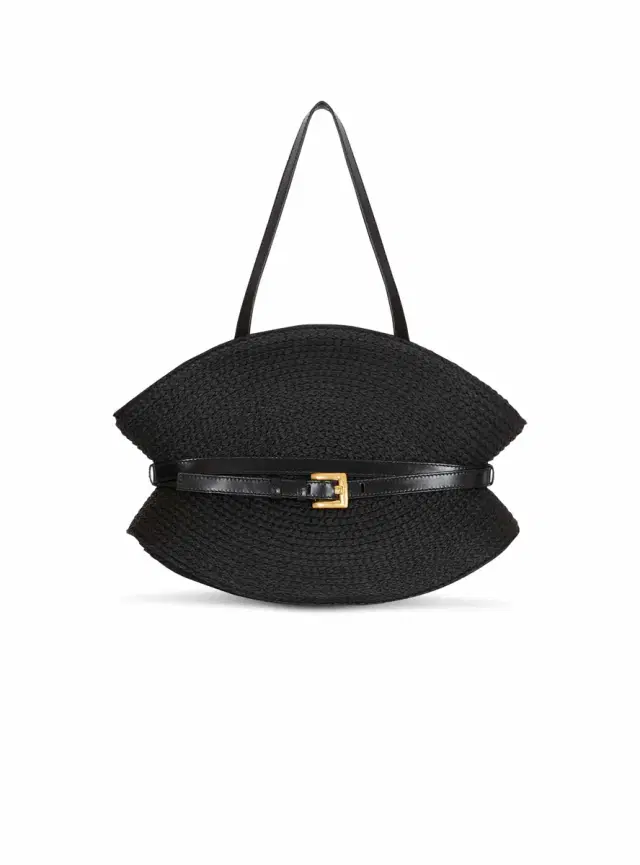 Balmain Shuffle Medium bag in calfskin leather and raffia