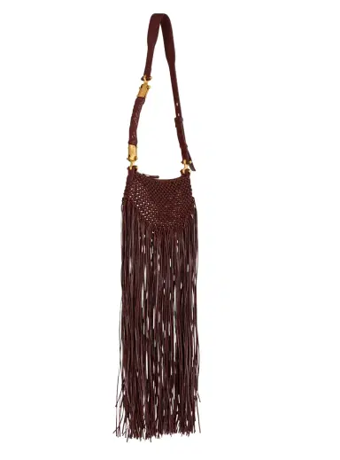 Balmain Fringed Ébène Hobo Mini bag in woven leather | Thumbnail 3
