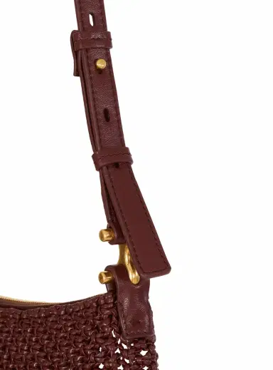 Balmain Fringed Ébène Hobo Mini bag in woven leather | Thumbnail 6