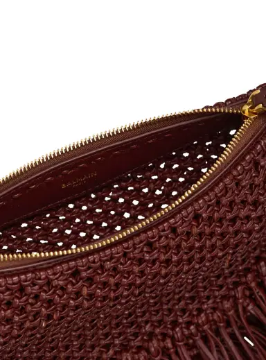 Balmain Fringed Ébène Hobo Mini bag in woven leather | Thumbnail 7