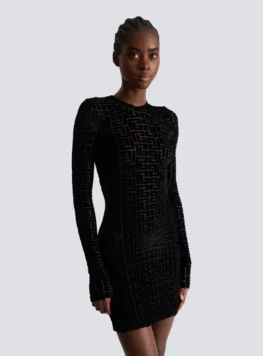 Balmain Short monogrammed velvet dress | Thumbnail 5