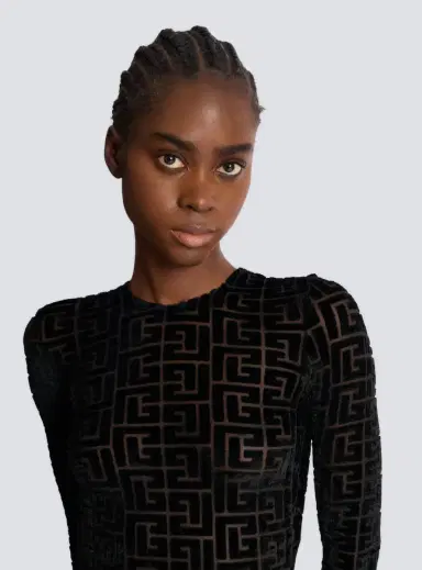 Balmain Short monogrammed velvet dress | Thumbnail 6