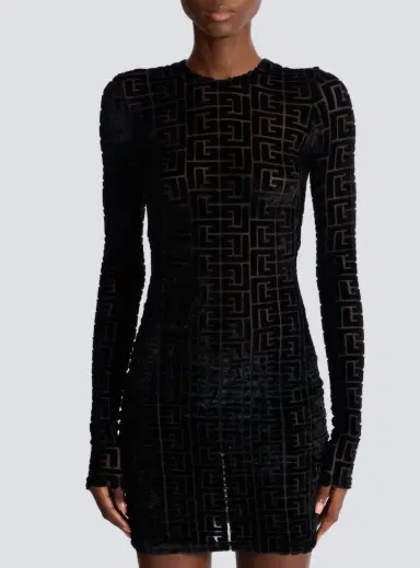 Balmain Short monogrammed velvet dress | Thumbnail 7