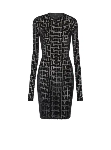 Balmain Short monogrammed velvet dress | Thumbnail 1