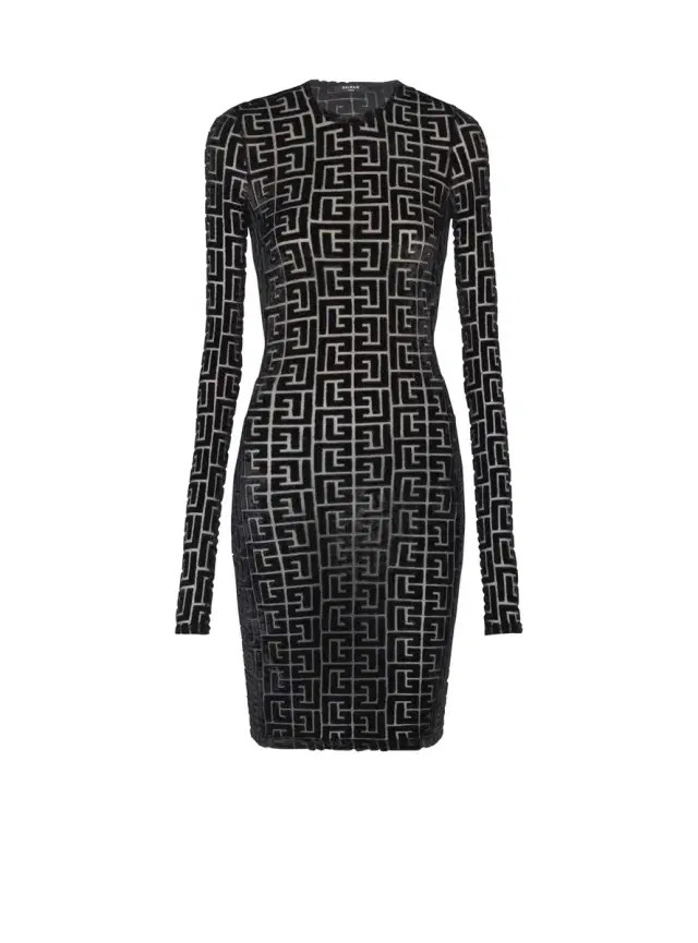 Balmain Short monogrammed velvet dress