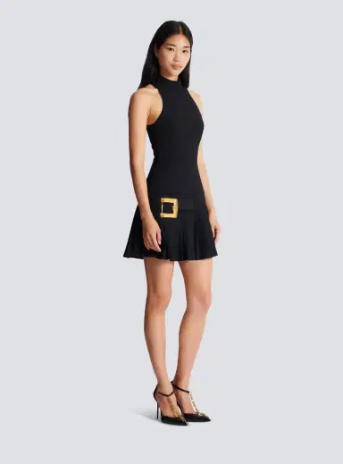 Balmain Flared grain de poudre dress with belt detail | Thumbnail 3