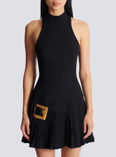 Balmain Flared grain de poudre dress with belt detail | Thumbnail 8