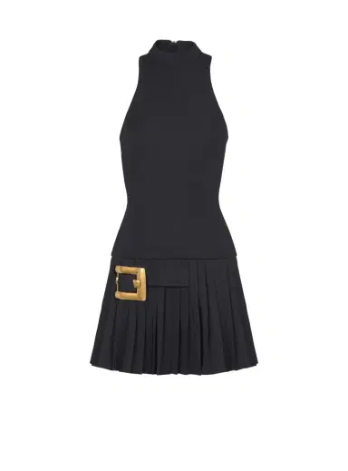 Balmain Flared grain de poudre dress with belt detail | Thumbnail 1
