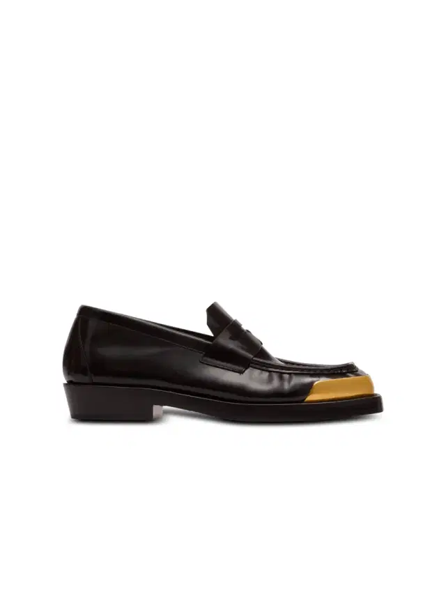 Balmain Square-toe glazed leather loafers