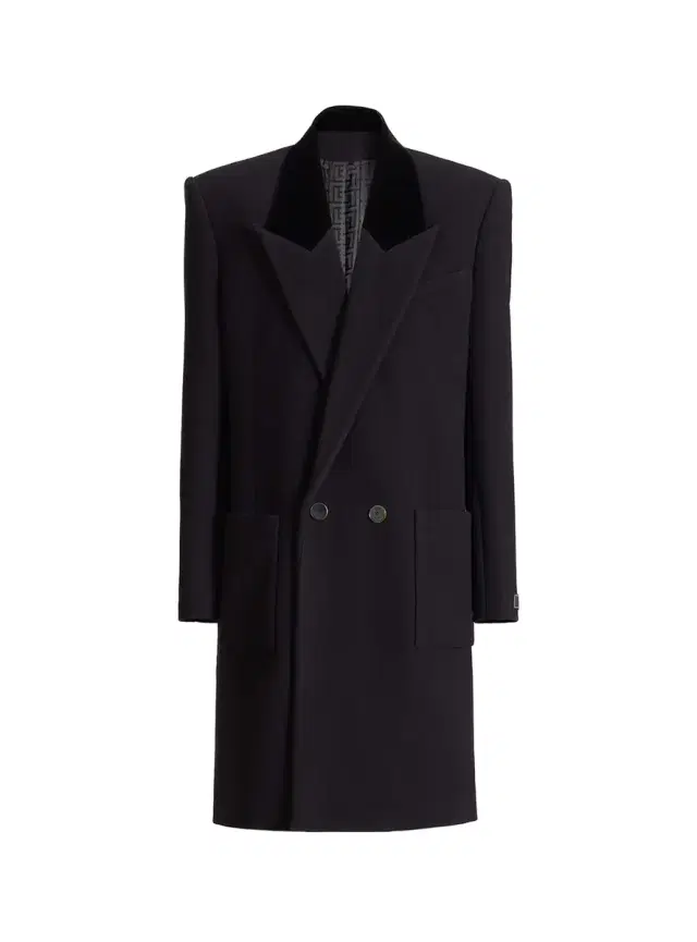 Long wool and velvet coat