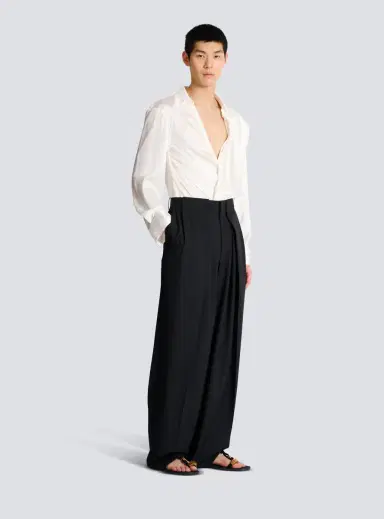 Balmain Wool twill trousers with wide knife pleats | Thumbnail 3 Balmain Wool twill trousers with wide knife pleats | Thumbnail 3