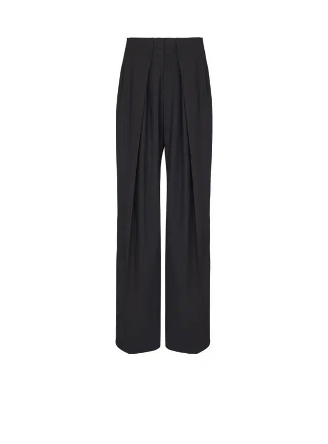 Wool twill trousers with wide knife pleats