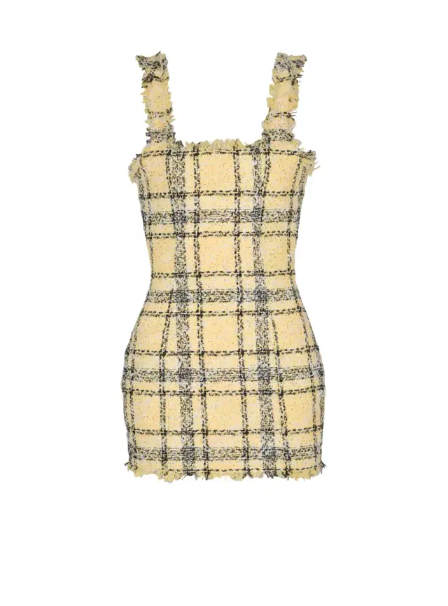 Balmain Short strappy dress in glitter tweed