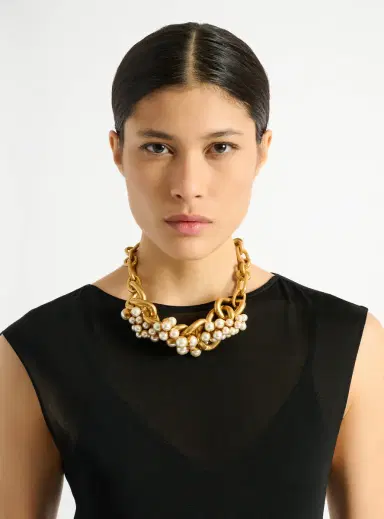 Balmain Sync necklace in brass and pearls | Thumbnail 2