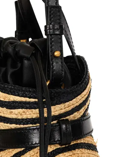 Balmain Mini Shuffle bag in smooth leather and raffia | Thumbnail 6 Balmain Mini Shuffle bag in smooth leather and raffia | Thumbnail 6