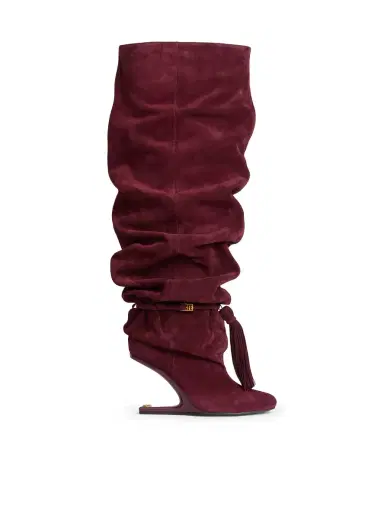 Balmain No Wedge suede leather thigh-high boots with tassel | Thumbnail 1 Balmain No Wedge suede leather thigh-high boots with tassel | Thumbnail 1