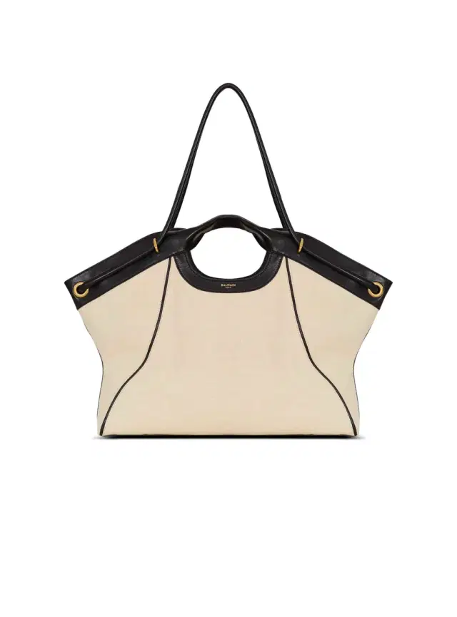 Large Tote in smooth leather and canvas
