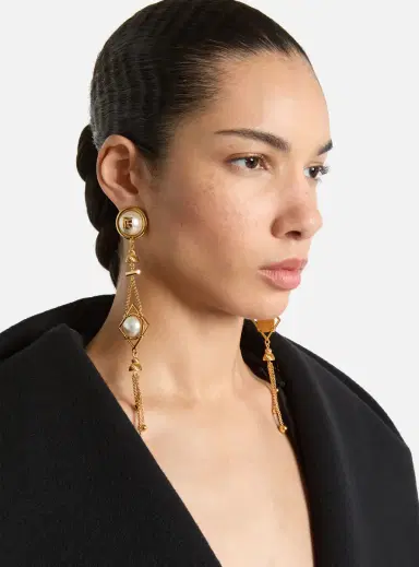 Balmain Brass and pearl pendant earrings | Thumbnail 2 Balmain Brass and pearl pendant earrings | Thumbnail 2