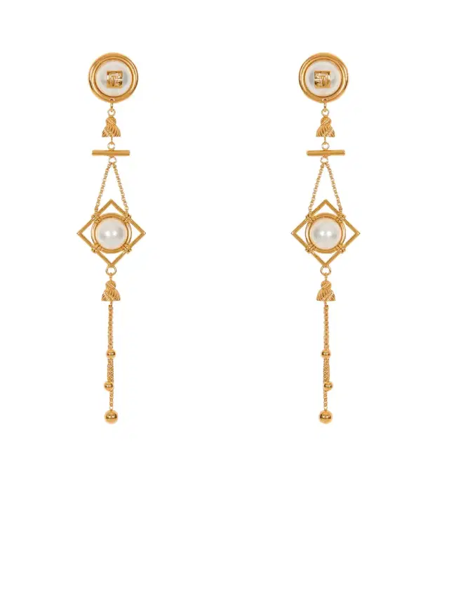 Balmain Brass and pearl pendant earrings